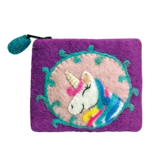 Wild Woolies Handfelted with 100% Natural Wool Unicorn Coin Purse Made in Nepal - Picture 1 of 8