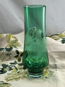 VINTAGE 1970s RIIHIMAAEIN LASI OY (RIIHIMAKI ) Finnish green glass vase 25cm MCM - Picture 1 of 11