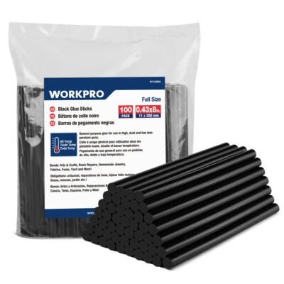 WORKPRO Hot Glue Sticks 100 Pack Black Hot Melt Adhesive Glue Sticks 0.43x8 Inch - Image 1 of 4