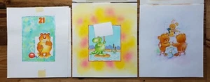 3 x Original Vintage Drawing Paintings Humorous Cartoon Card Book Illustrations - Picture 1 of 7