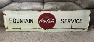 Vintage 1940s Original Large Coca Cola Fountain Service Advertising Sign - Picture 1 of 11