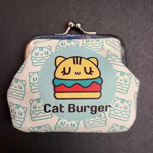 Cat Burger Kisslock Snap Close Coin Purse Case Vinyl - Picture 1 of 6