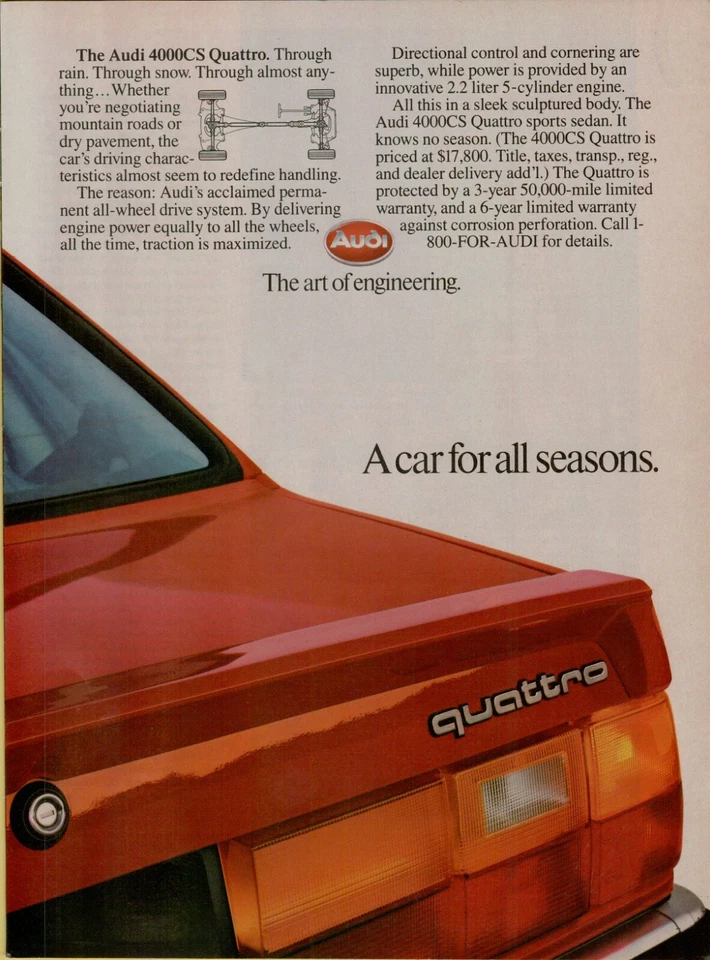 Audi Quattro 4000CS 1986 5 cilindros tracción total rojo foto anuncio impreso vintage Foto 1 de 1