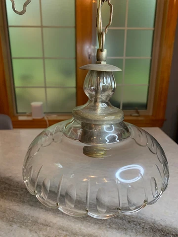 Antique Art Deco/Nouveau Leaded Crystal Glass Silver Chandelier w/Original Chain Cover