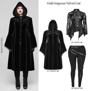 Punk Rave Damen schwarz und violett Vintage Goth Samt Übergröße langer Mantel mit Kapuze - Bild 1 von 24