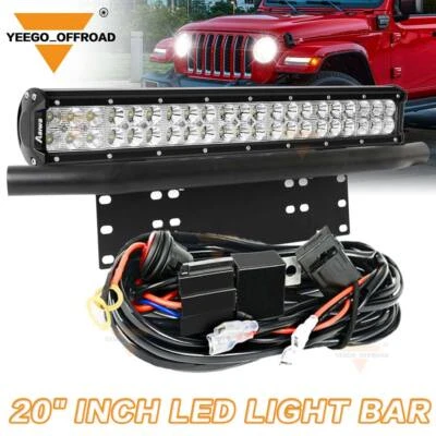 23'' Bull Bar Bumper License Plate Mount Bracket + 20INCH LED Light Bar Combo - Image 1 of 4