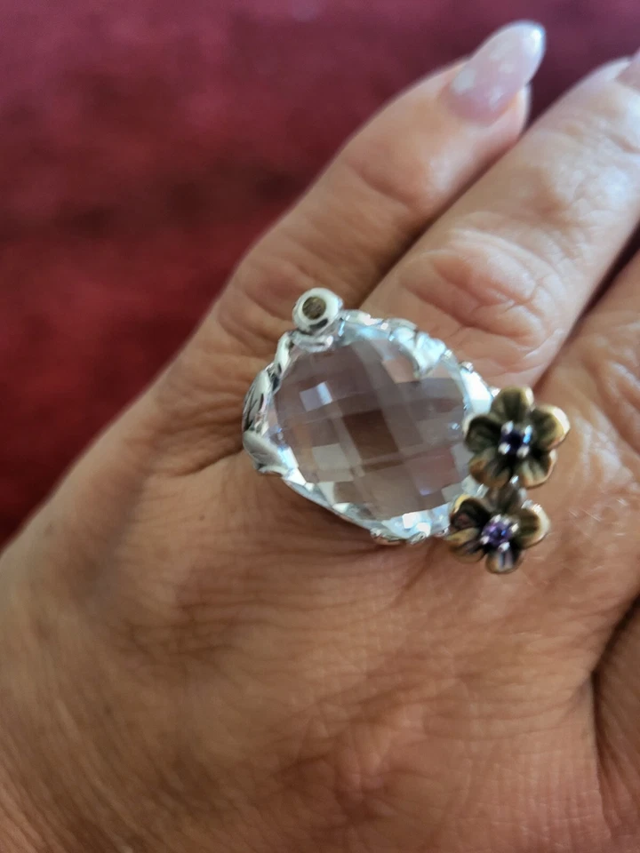 cocktailring Mit Bergkristall, Amethyst u. Citrin, Außergewöhnliches Design - Bild 1 von 4