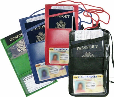Leather Passport Holder Neck Strap ID Card Wallet Travel Lanyard New Colors - Image 1 of 4