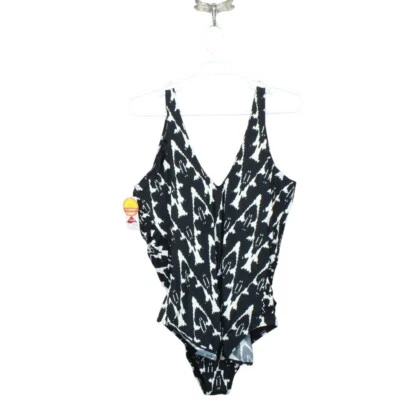 Traje de baño moldeador LL Bean para mujer traje sin mangas estampado negro talla 26W Plus Foto 1 de 4