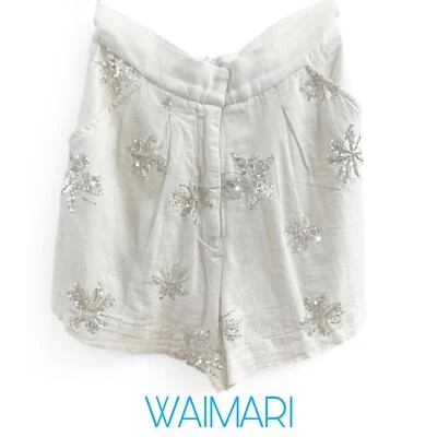 WAIMARI | SZ M | White Lucid Dreams Celeste Floral Sequined Linen-Blend Shorts  - Image 1 of 4