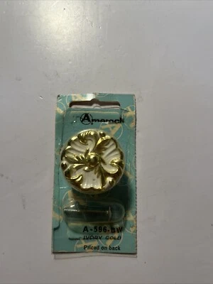 1 VTG Amerock Ivory Gold Drawer Pull 1 1/4” Dia. 1960’s Mid Century Floral Round - Image 1 of 4