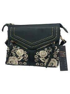 Violet Ray Black Embroidered Floral Purse Crossbody Clutch Bag Zip NWT READ - Picture 1 of 19