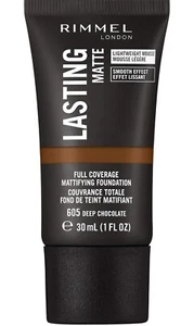 Rimmel London Lasting Matte Foundation Deep Chocolate 605 Full Coverage 12 Hour - Picture 1 of 4