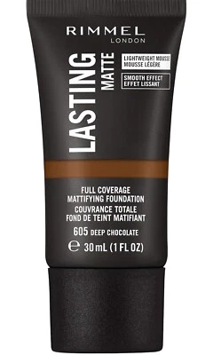 Rimmel London Lasting Matte Foundation Deep Chocolate 605 Full Coverage 12 Hour - Image 1 of 4