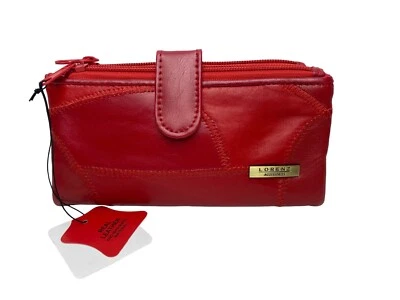 Lorenz Luxury Super Soft Patchwork Real Leather Purse Credit Card Holder Red