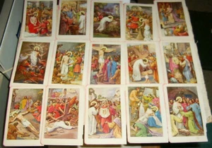 21 IMAGES EN COULEUR DE LA PASSION DU CHRIST 12 X 8 CM-PROVENANT D'UN LIVRE ANCI - Bild 1 von 2