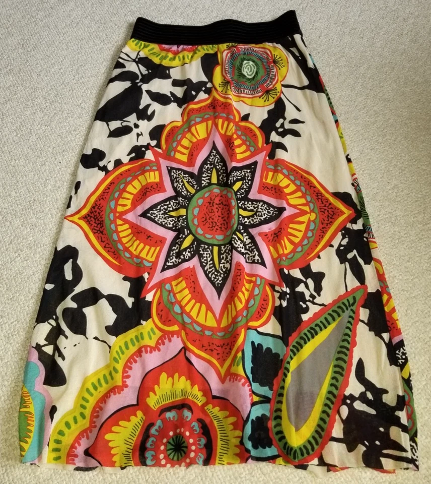 Womens Skirt-PETIT POIS by VIVIANA G-multicolor floral BOHO midi pull on-S - Image 1 of 4