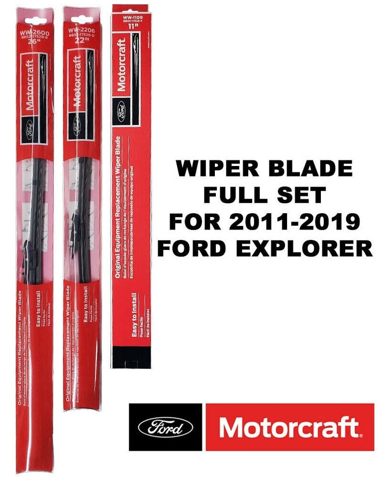 Lâminas de limpador Motorcraft originais do fabricante conjunto completo de 3 para Ford Explorer 2011-2019 - Imagem 1 de 4