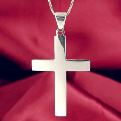 Colgante grande de cruz lisa pulida en plata de ley sólida - ¡NUEVO! Foto 1 de 4