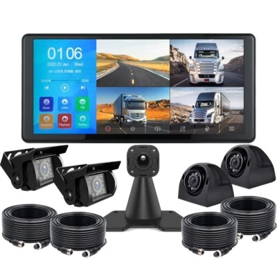 10.36" Touch Screen DVR Monitor 4x AHD 1080P Front Side Rear Backup Cameras Kit - image 1 of 4