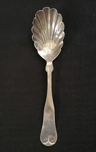 W.B. STUDLEY 1840"s American Fiddle Back Sterling Silver Sugar Shell Spoon - Picture 1 of 8