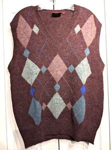Vintage Chaps Ralph Lauren Argyle Sweater Vest Men XL Shetland Wool Preppy Vneck - Picture 1 of 12