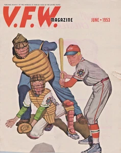 BASEBALL - Veterans of Foreign Wars Magazine COVER Illustration / VFW June 1953 - Picture 1 of 2
