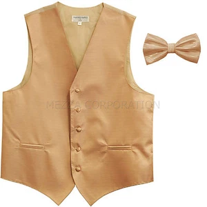New formal men's tuxedo vest waistcoat_bow tie horizontal stripes beige wedding  - Picture 1 of 3