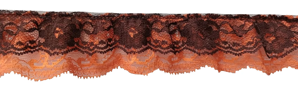 3 jardas. Brown & Tangerine 1 3/4" nylon com babados renda dupla LG-684 - Imagem 1 de 1
