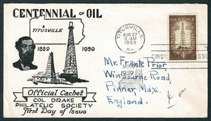 UNITED STATES 1959 FDC Centennial of oil SE68C  - Picture 1 of 2