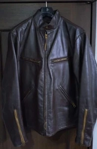 RRL Double RL Ralph Lauren Cowhide Single Riders Leather Jacket Stand Collar Bro - Picture 1 of 7