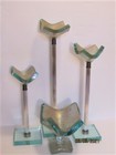Glass Art Mid Century Modern Glass 3 Raku Candlesticks and Bowl Set Tony Evans