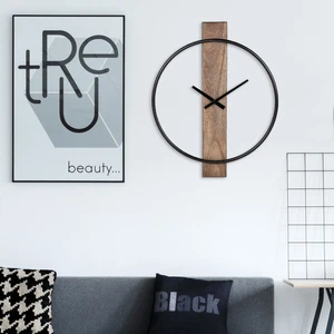 Horloge murale bois de manguier et fer pendule de salon Oslo Ø77 cm WOMO-DESIGN®