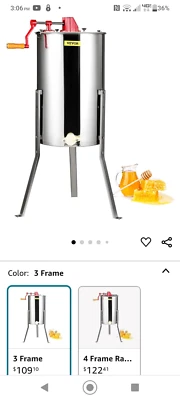 Vevor 3 рамы ручной медовый экстрактор из нержавеющей стали - Изображение 1 из 4