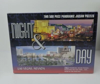 Las Vegas Strip Puzzle Panoramic Night and Day Two 500 Piece Jigsaw Puzzles - Image 1 of 2