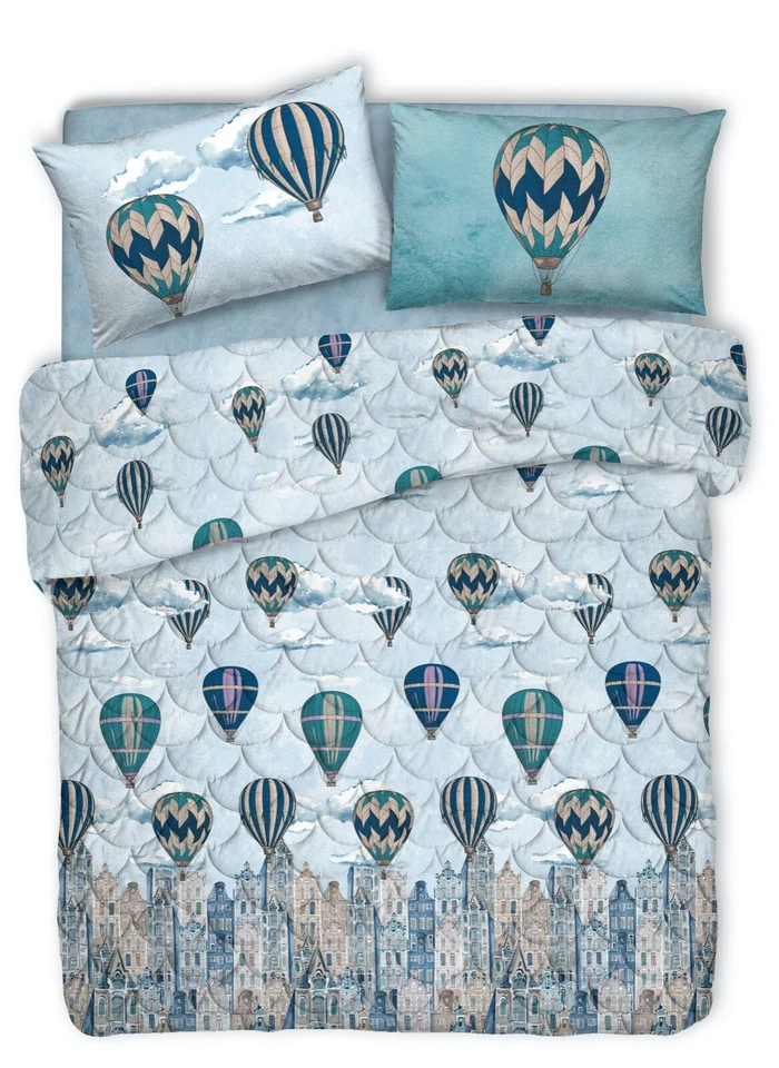 SAVOLTEX TRAPUNTA COPRILETTO INVERNALE COTONE 300 GR VOLARE MONGOLFIERE BLU MATRIMONIALE