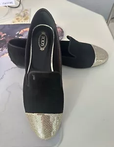 Tod's Womens Black Suede Glitter Sequin Toe Flats Size 38.5 - Picture 1 of 6