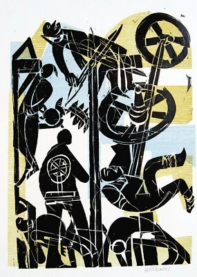 HAP Grieshaber 1909 Rot / Galgenberg / Farb- Holzschnitt, handsigniert / um1970 - Bild 1 von 4