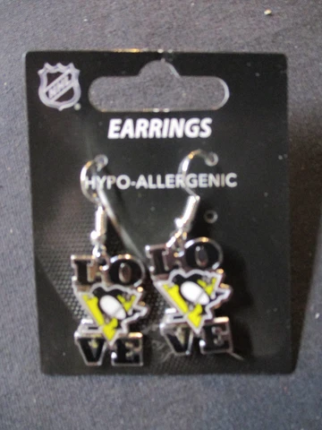 AMINCO Pittsburgh Penguins LOVE Dangle Earrings Hypo-Allergenic Cover