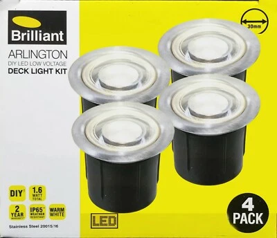 4pc Round 30mm LED Deck Light Kit DIY Stainless Steel Warm White Arlington - Image 1 of 4