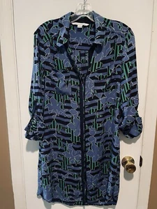 Vestido Camisa Diane von Furstenberg Seda Talla 6 Azul Verde Arsty Primavera Diseñador - Imagen 1 de 8