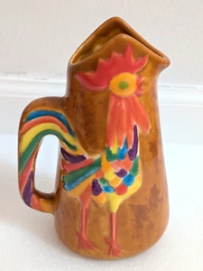 Vtg Yellow Rainbow Rooster Chicken Creamer Pitcher Ceramic Stelladino 6.5" Tall - Picture 1 of 8