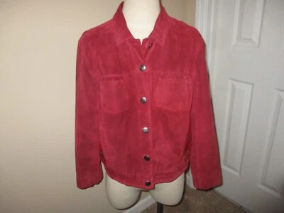 Chaqueta floral de cuero gamuza roja arándano diseño CHICO'S para dama talla 2 Foto 1 de 4