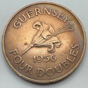 1956 Guernsey 4 Doubles Coin - Bailiwick of Jersey - Free Shipping - Picture 1 of 4