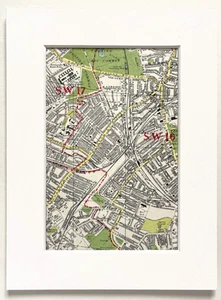 Vintage c. 1950 London Map - Mounted - TOOTING, STREATHAM, MITCHAM, 38 - Picture 1 of 1