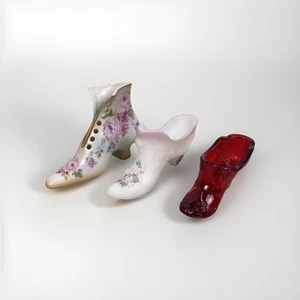 Lote Zapatilla Cristal Fenton RS Rojo Rubí Esmerilado Estampado Floral Flores - Imagen 1 de 10