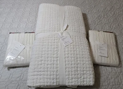 Pottery Barn Stewart Pickstitch Queen Quilt 2 Standard Shams Red Green Plaid NWT - Image 1 of 4