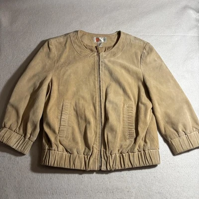 Кожаная куртка женская Bernardo Collection средний желтовато-коричневый замшевый бомбардировщик на молнии спереди - Изображение 1 из 4