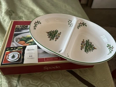 SPODE Christmas Tree DIVIDED SERVING DISH  ENGLAND, NIB - Image 1 of 3