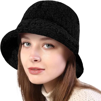 Damen Fischerhut Bucket Hat Teddy Flauschige Outdoor Wintermütze Lämmer